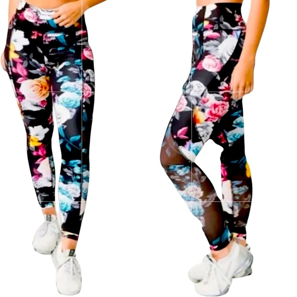 ZYIA ACTIVE FLORAL MESH HIGH RISE ATHLETIC LEGGINGS SZ 12